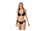 Model in een zwarte bikini.