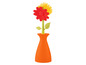 Een oranje vaas met een bloemvormige borstel.