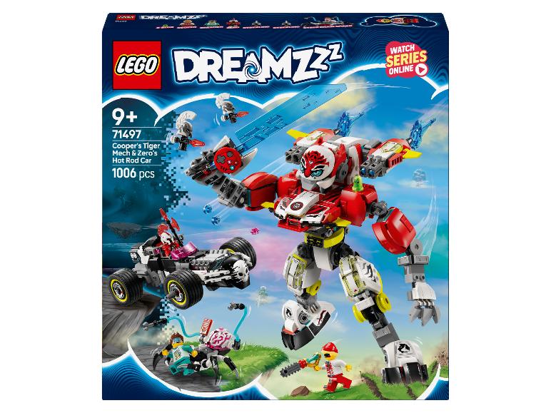 LEGO DREAMZzz doos met Coopers Tijger Mech en Zero's Hot Rod Auto.