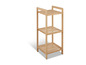 Een houten plank met drie planken voor badkameropslag.