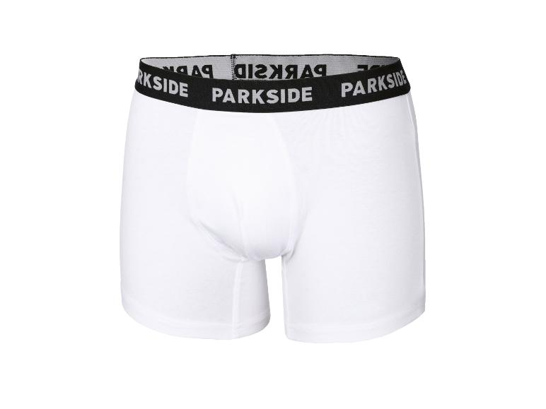 Witte herenboxershort met zwarte elastische band en 'PARKSIDE'-tekst