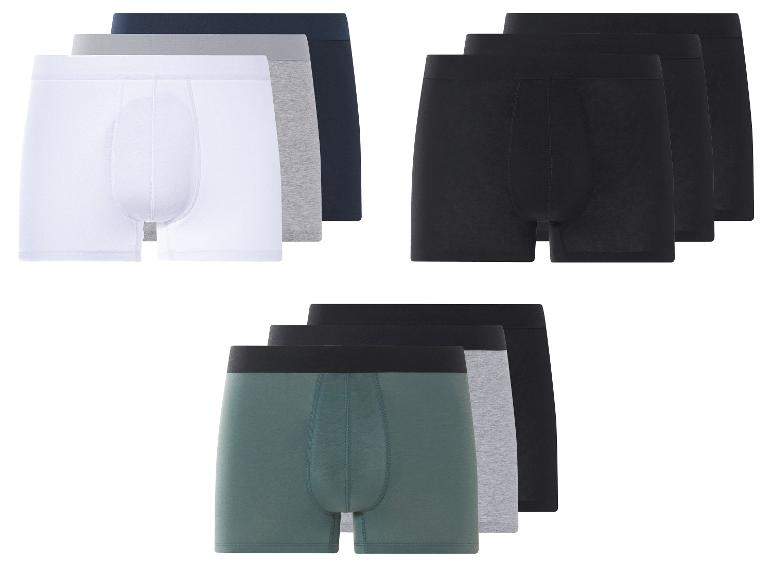 Pak heren boxershorts: wit, zwart, grijs en donkergroen.