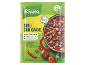 Chili con carne kruidenmixzakje met afbeelding van het gerecht, ingrediënten en voedingswaarden.