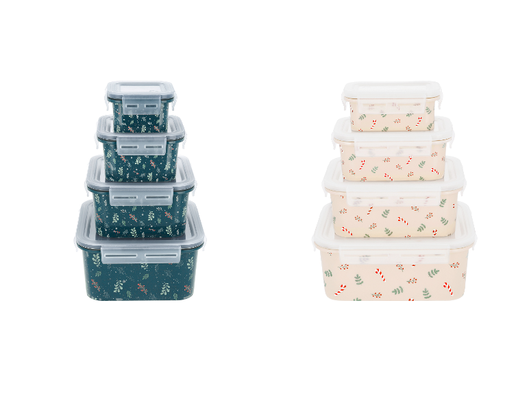 Twee sets voedselbewaarbakjes met kerstmotieven