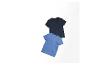 Twee t-shirts, een blauwe en een zwarte.