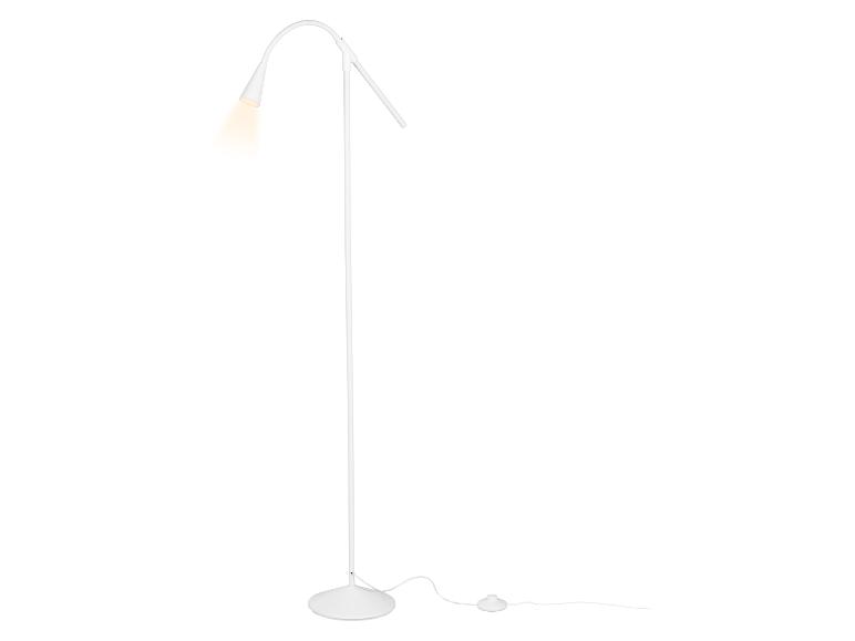Witte vloerlamp met flexibele arm en voetschakelaar