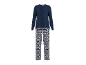 Donkerblauwe damespyjama met lange mouwen en broek met kerstmotief