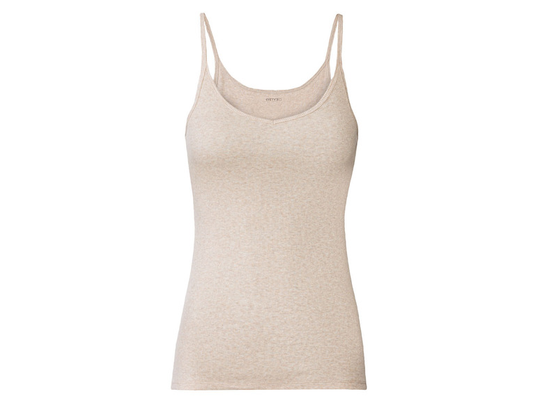 Beige tanktop met spaghettibandjes.