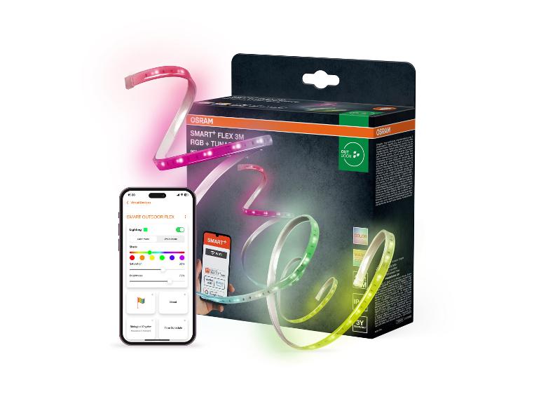 Slimme buiten LED-strip met RGB-kleur en witlichtregeling, bediend via smartphone.