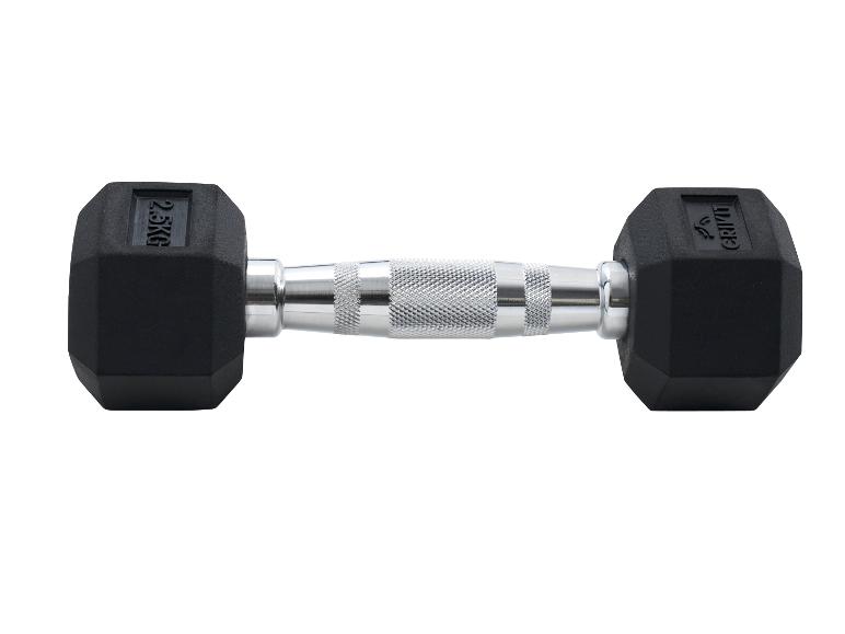 Crivit 2,5 kg halter met zwarte zeskantige gewichten en een verchroomd handvat