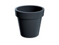 Een donkergrijze plastic plantenpot.