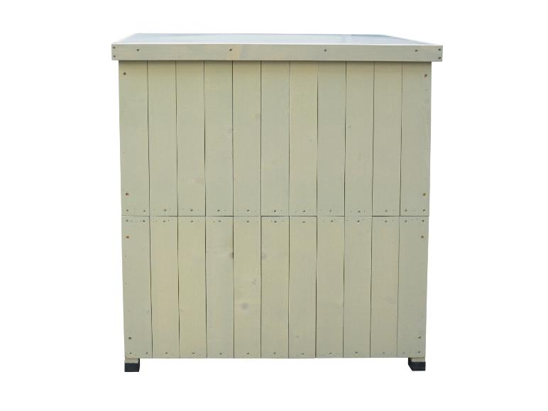 Lichte houten kast met verticale panelen en zwarte poten