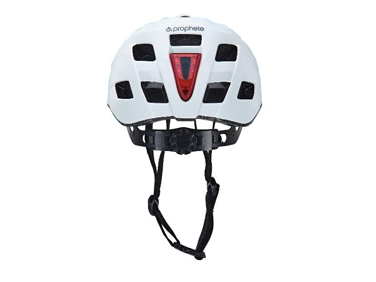 Witte Prophete fietshelm met geïntegreerd achterlicht.