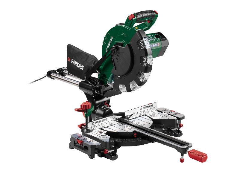 Groene en zwarte afkortzaag met rode accenten