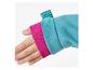 Kinder fleecejas in turquoise met roze binnenboord en turquoise tabblad.