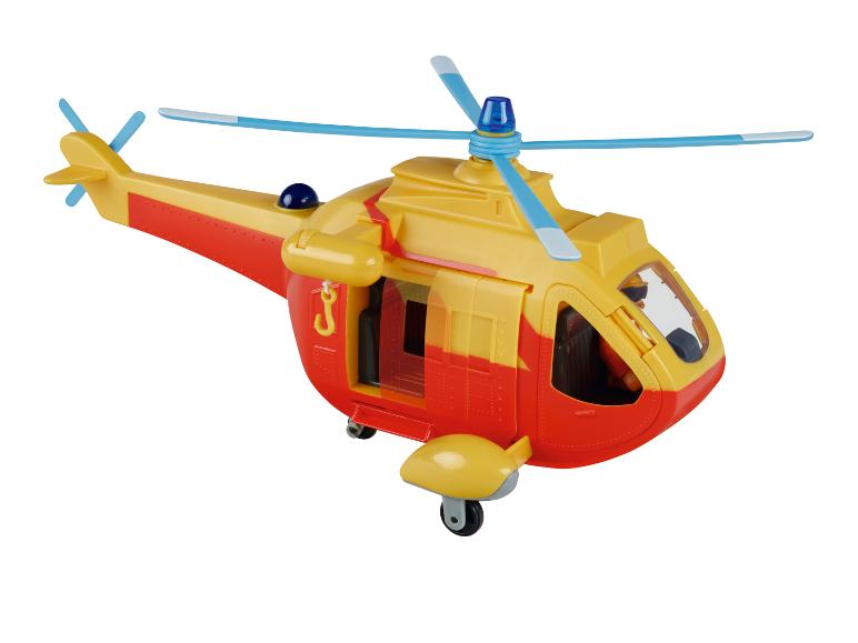 Geel en rood speelgoedhelikopter.