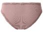 Roze damesonderbroek van geribbelde stof met kanten afwerking.