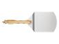 Houten pizzapels met metalen basis en koord in het handvat.