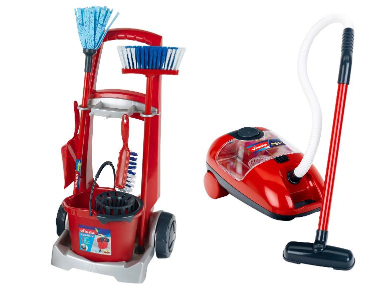 Vileda Junior schoonmaakset met kar en rode stofzuiger.