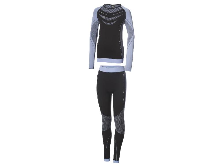 Zwart en lichtgrijs thermisch ondergoedset, bestaande uit een shirt met lange mouwen en een legging.