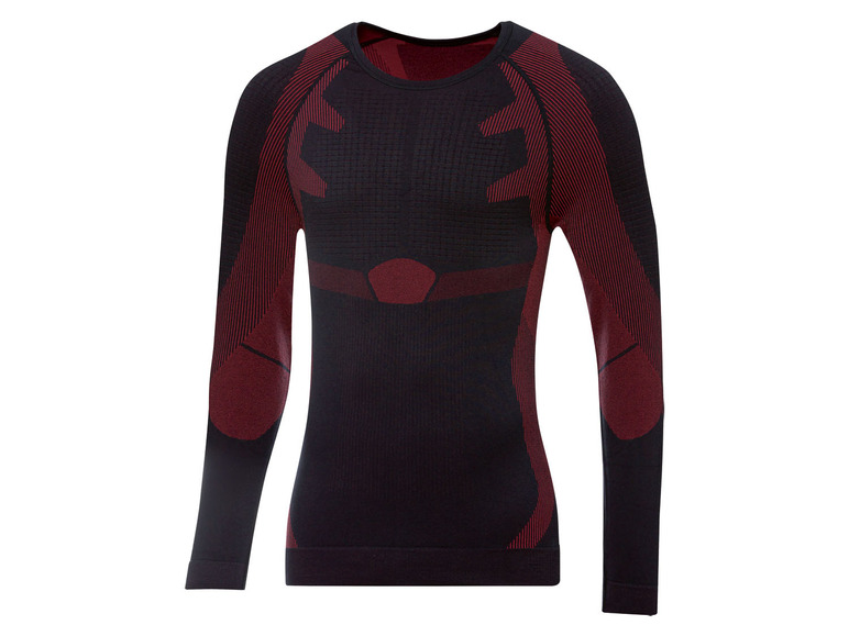 Een zwarte lange mouw onderbroek met rode accenten.