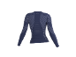 Donkerblauw shirt met lange mouwen met lichtblauw gestreept patroon op de rug en mouwen.