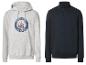 Lichtgrijze hoodie met zeilbootprint en donkerblauwe sweater met rits.