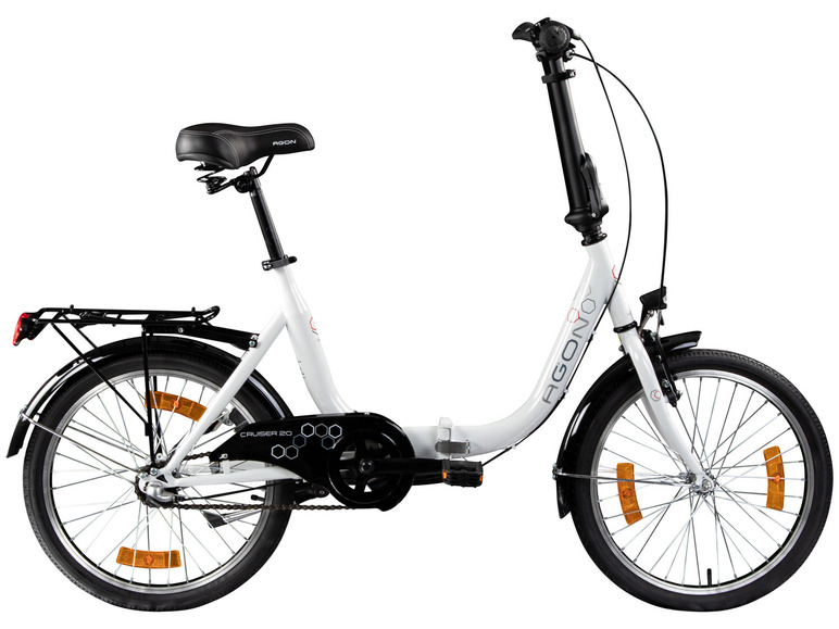 Witte Agon Cruiser 20 vouwfiets met bagagedrager.