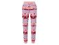 Een roze broek met kerstmotief.
