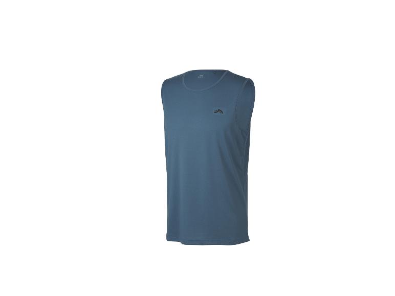 Blauw mouwloos sportshirt voor heren met logo op de borst.