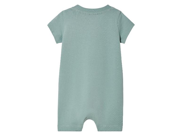 Lichtgroene baby romper met korte mouwen.