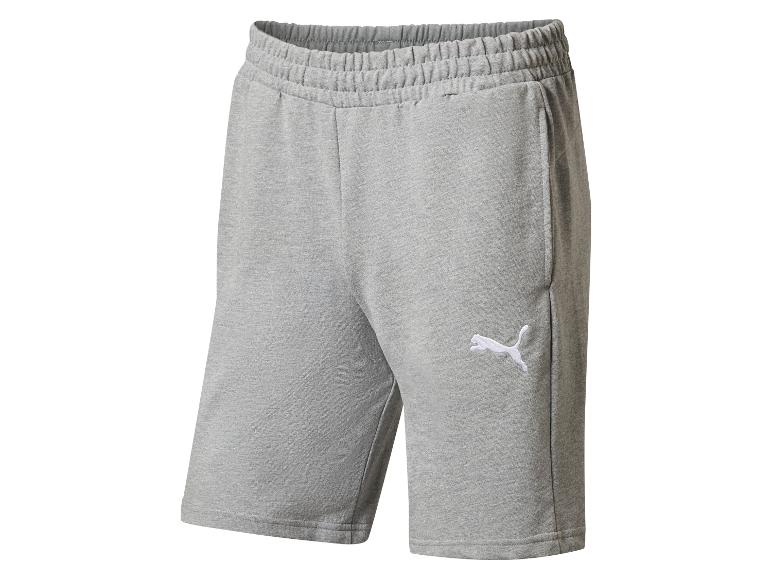 Grijze fleece sportshorts met elastische tailleband.