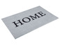 Een grijze deurmat met de tekst 'HOME' erop.