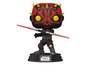 Een Star Wars Pop! figuur van Darth Maul met een lichtzwaard.