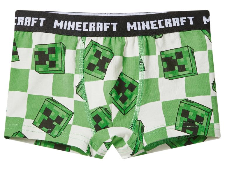 Groene en witte boxershorts met Minecraft-thema en Creeper-gezichten.