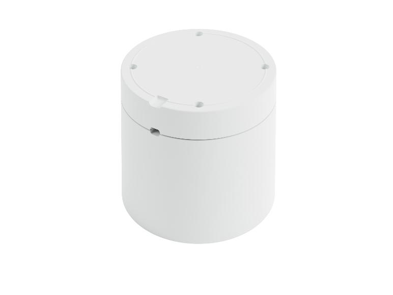 Witte cilindrische doos met deksel.