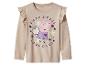 Beige Peppa Pig kinder shirt met lange mouwen, ruches en de tekst 'I BELIEVE IN FAIRIES'.