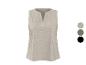 Beige mouwloze damesblouse met V-hals, met kleuropties.