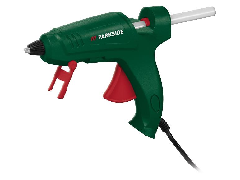 PARKSIDE lijmpistool in groen en rood met een witte lijmstick
