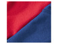 Rode en blauwe fleece stof.