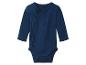 Donkerblauwe baby romper met lange mouwen en zijsluiting.