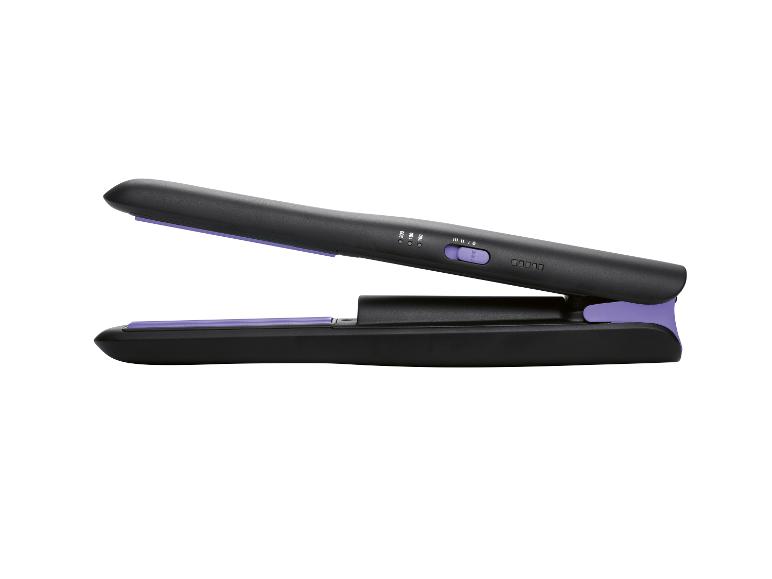 Haarstraightener en krultang, zwart en paars design.