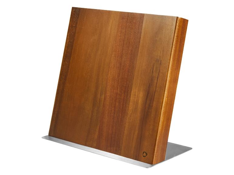 Houten magnetisch messenblok met roestvrijstalen voet.