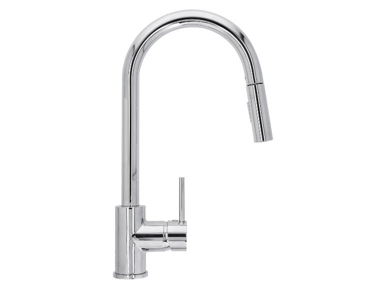 Chromen keukenkraan met uittrekbare sproeikop en één hendel