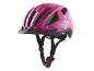 Roze kinderfietshelm met vlindermotief en verstelbare banden.
