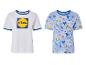 Lidl T-shirts: wit model met logo en lichtblauw model met boodschappenprint.
