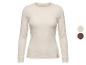Lichtbeige geribbeld T-shirt met lange mouwen voor dames, met twee kleurstalen.