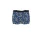Herenboxershorts met ananas- en palmboomprint op een marineblauwe achtergrond.