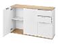 Wit en houten dressoir met open deur, één plank en twee lades.