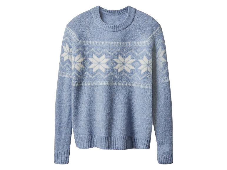 Lichtblauwe trui met wit sneeuwvlokkenpatroon